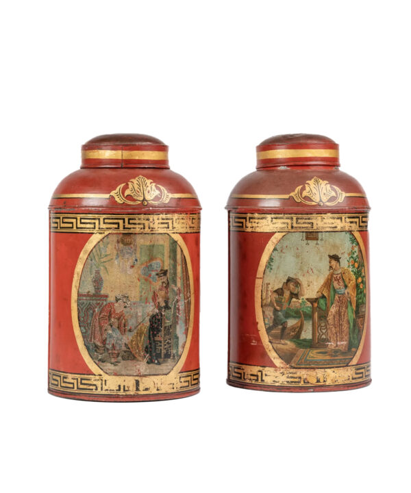PAIR OF BEAUTIFULLY PAINTED TEA CANISTERS MID C19th