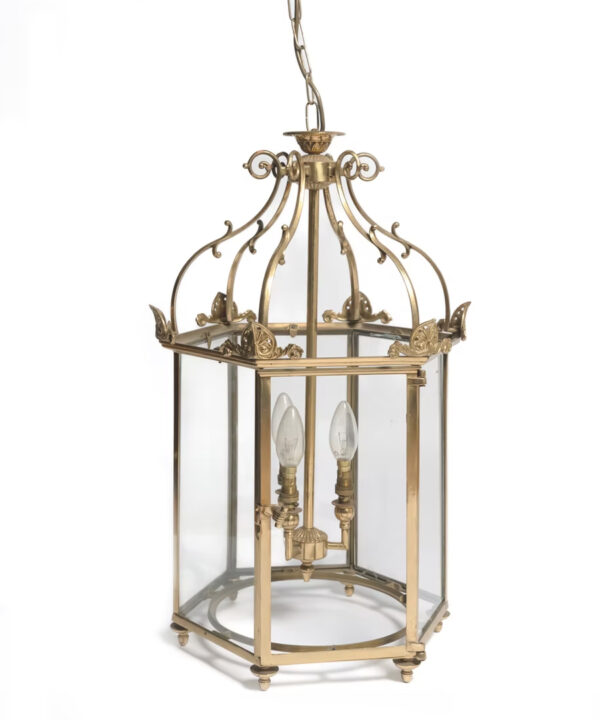 ENGLISH BRASS HALL LANTERN IN THE REGENCY MANNER