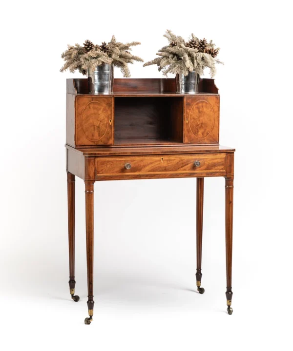 ENGLISH LATE SHERATON PERIOD LADIES WRITING TABLE AND CABINET C18th