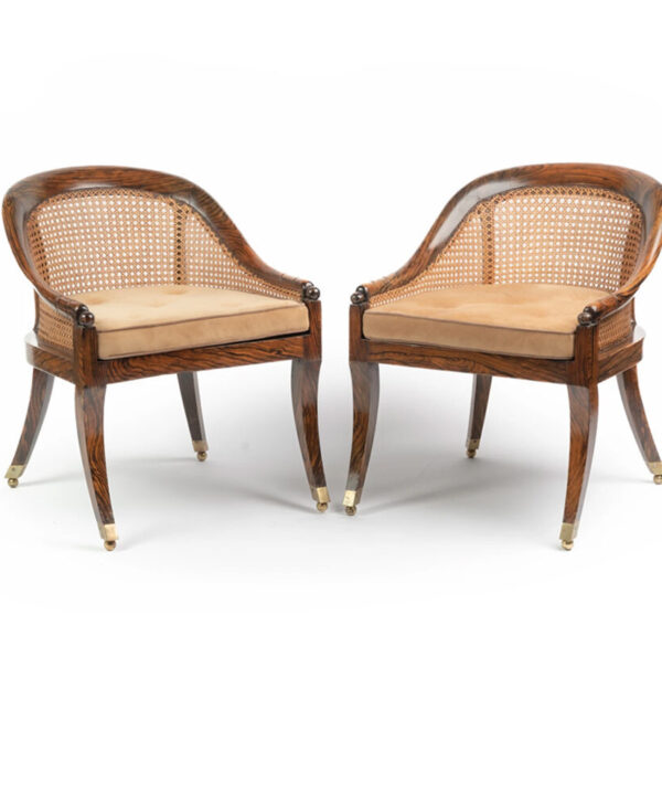 PAIR OF REGENCY SIMULATED ROSEWOOD SMALL BERGERE CHAIRS C1820