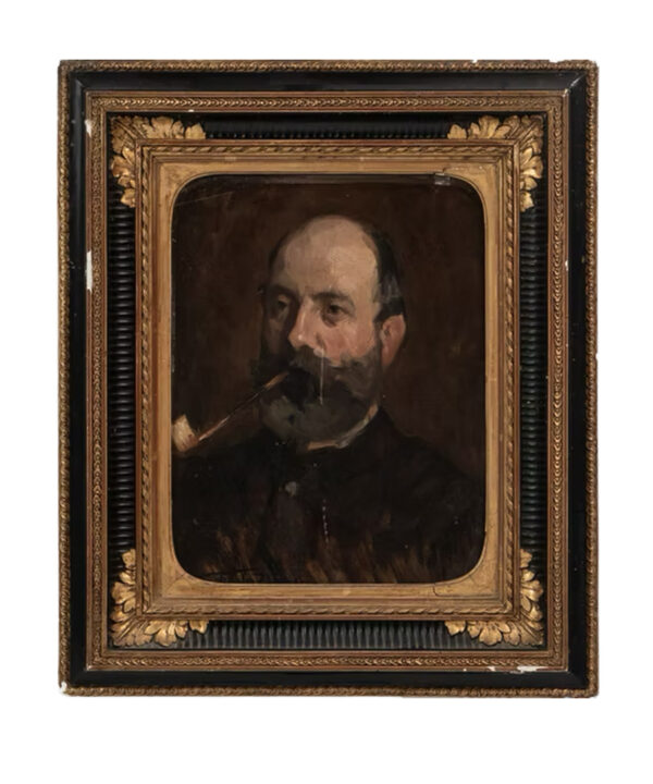 C19th OIL PAINTING OF A GENTLEMAN SMOKING A PIPE