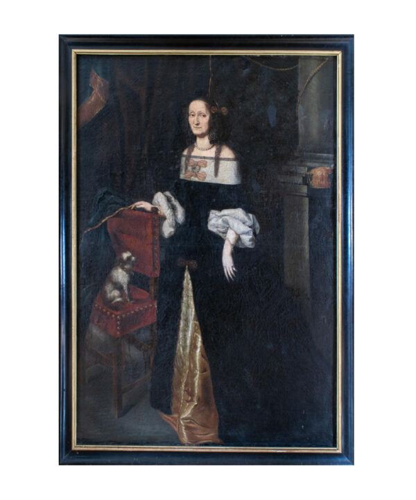 C17TH PORTRAIT PAINTING LADY WITH A PAPILLON DOG JURGEN OVENS