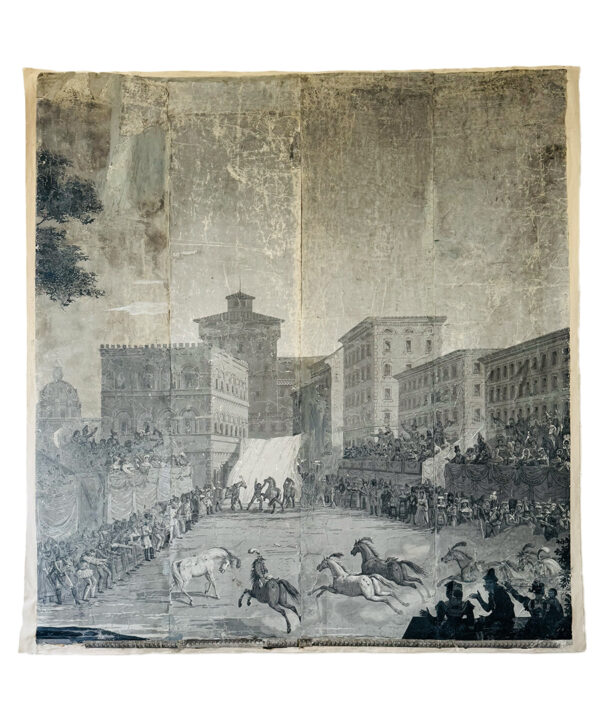 C19th ZUBER PAINTED SCENE OF THE PALIO RACE SIENA