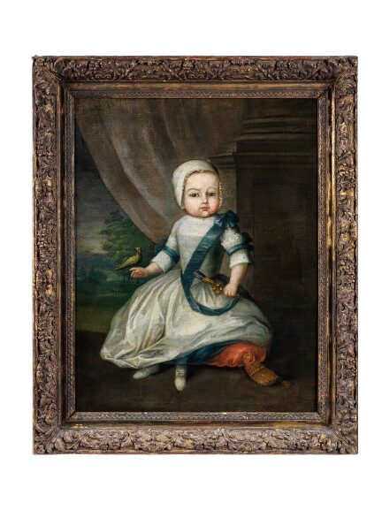 A CHARMING C18th ENGLISH SCHOOL OIL ON CANVAS OF AN ELEGANT CHILD