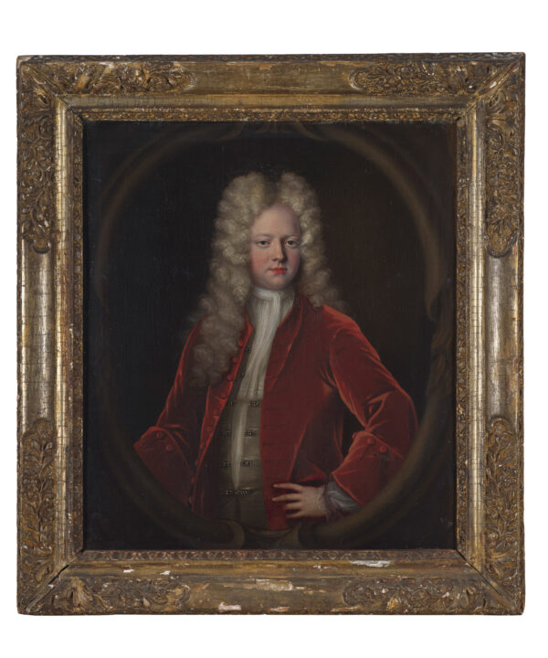 C18th PORTRAIT OF A GENTLEMAN IN A RED VELVET COAT