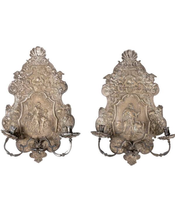 C19th DECORATIVE PAIR OF FRENCH SILVERED APPLIQUE