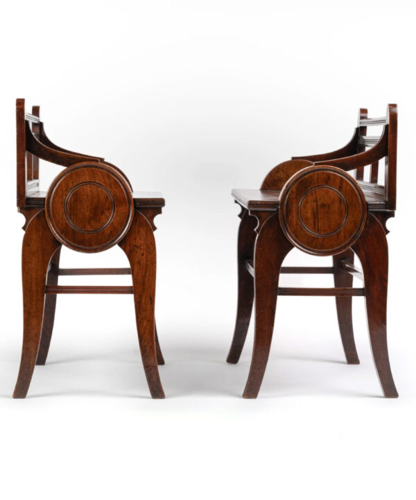 PAIR OF ENGLISH MAHOGANY HALL BENCHES OR SEATS C1870